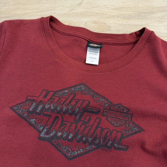Harley-Davidson Women's Red Waffle Knit Thermal Long Sleeve Shirt - L - Picture 2 of 6